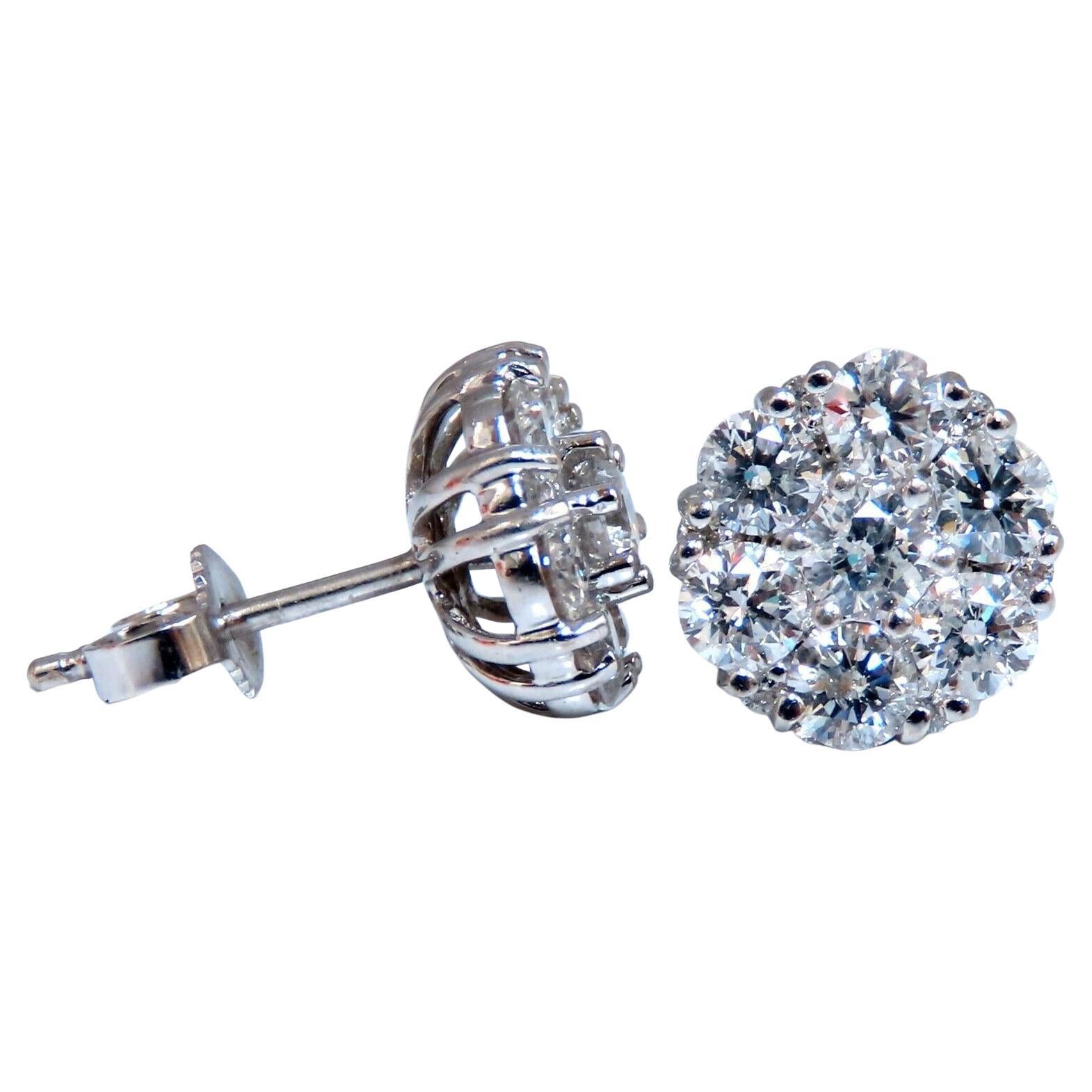 1.50 Carat Natural Round Diamond Cluster Earrings 14 Karat* For Sale
