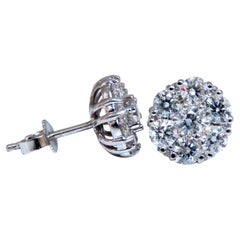 1.50 Carat Natural Round Diamond Cluster Earrings 14 Karat*