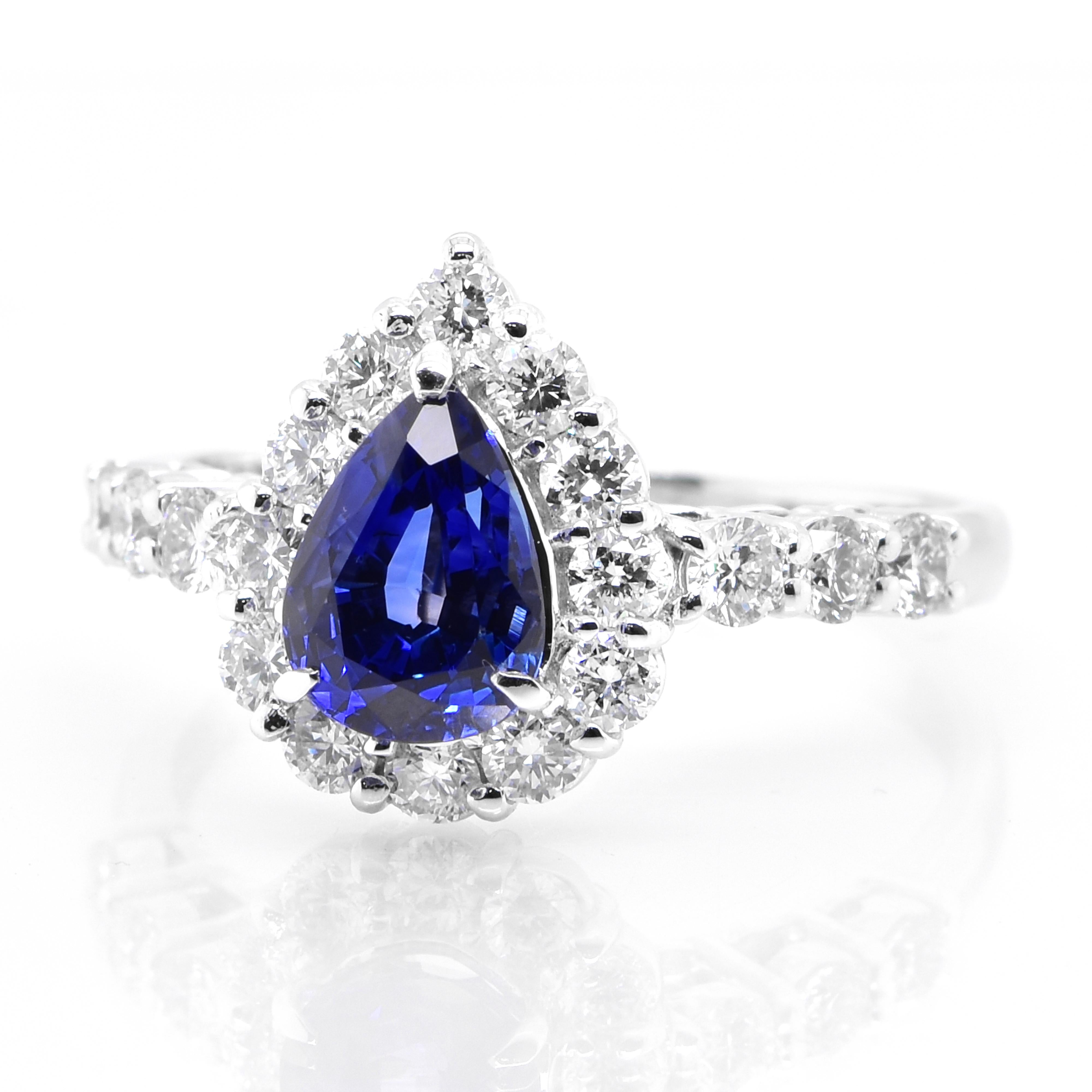 A beautiful ring featuring AIGS Certified 1.50 Carat Natural Royal Blue Color Sapphire and 0.70 Carats Diamond Accents set in Platinum. Sapphires have extraordinary durability - they excel in hardness as well as toughness and durability making them