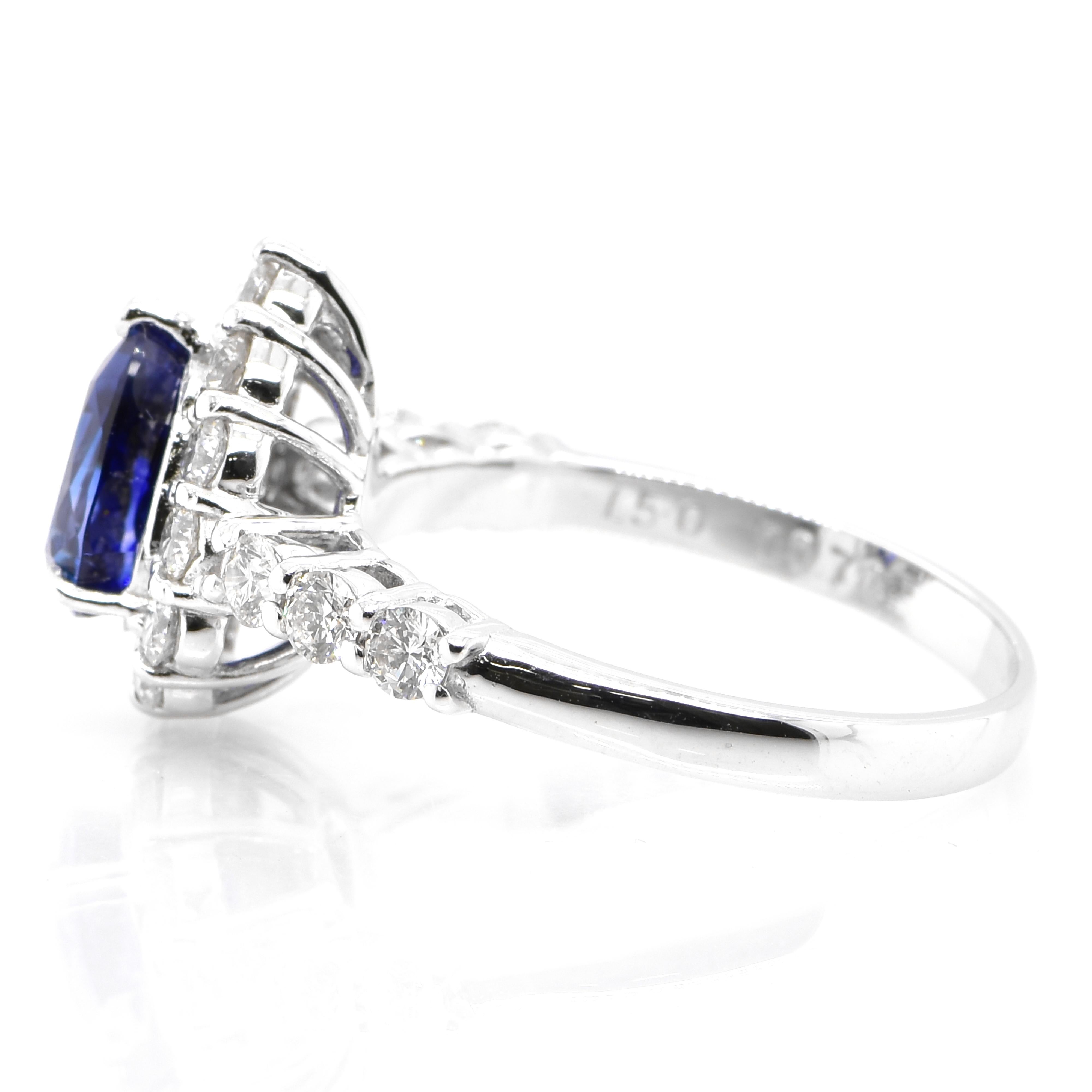 Pear Cut 1.50 Carat Natural Royal Blue Color Sapphire and Diamond Ring Made in Platinum For Sale
