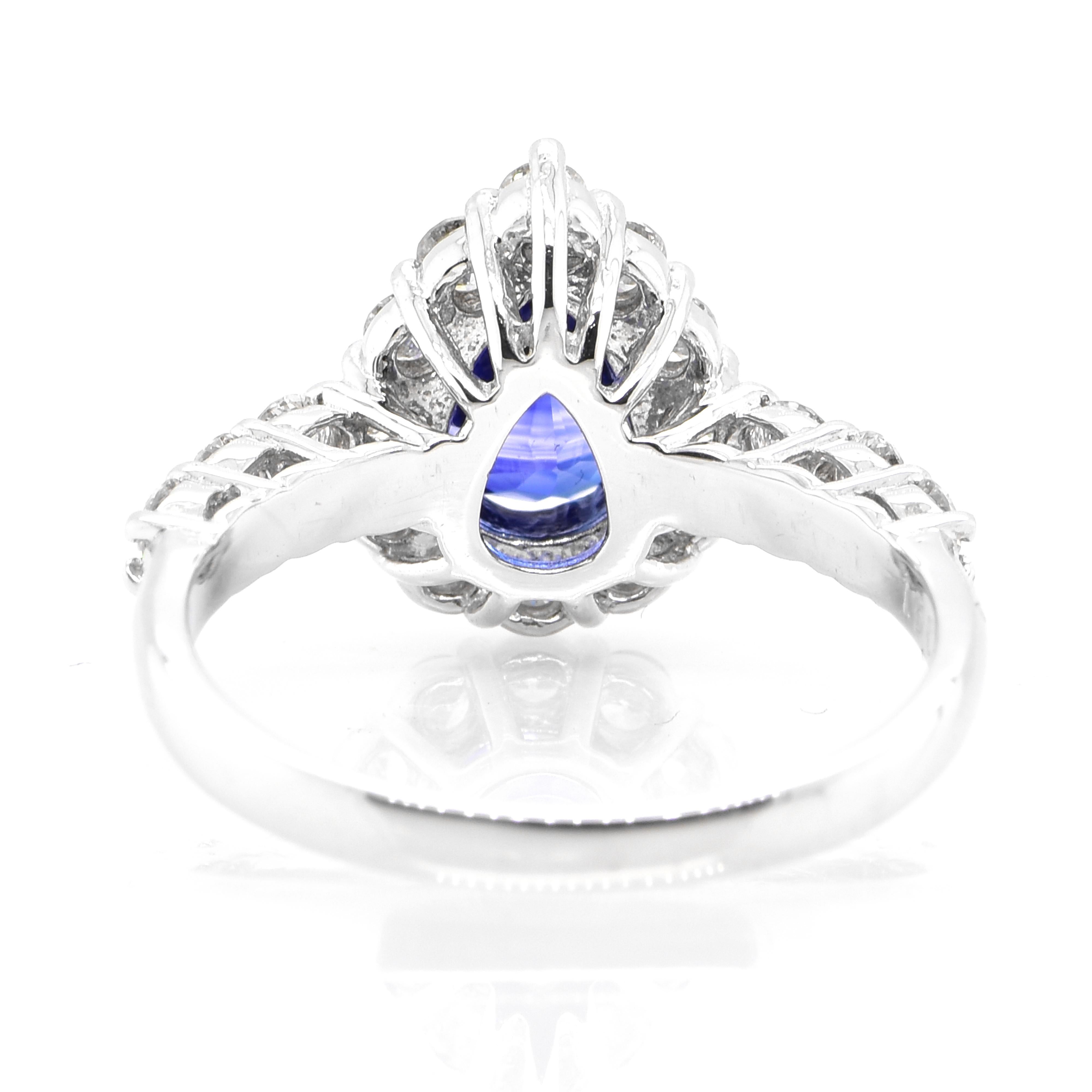 Women's 1.50 Carat Natural Royal Blue Color Sapphire and Diamond Ring Made in Platinum For Sale