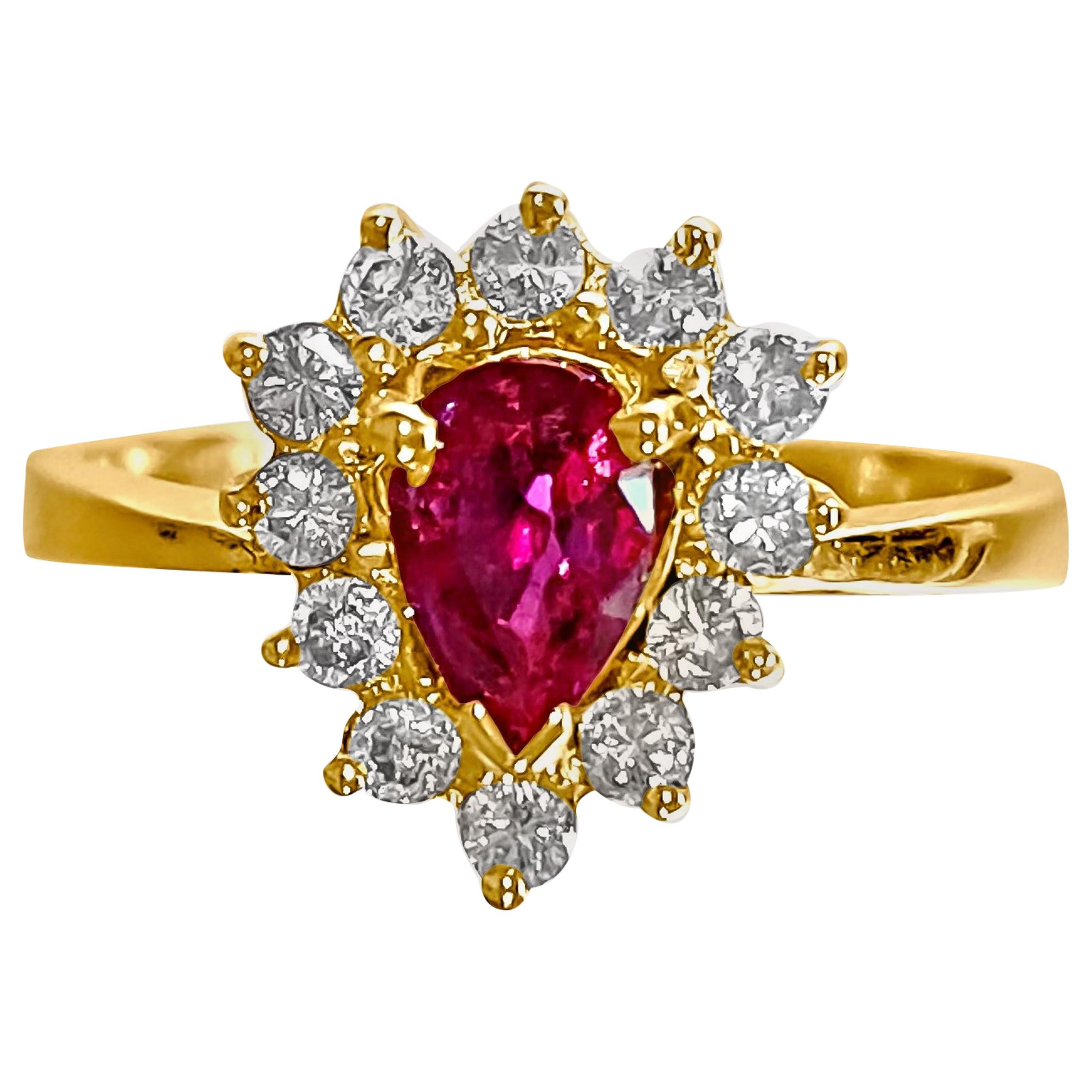 1.50 Carat Natural Ruby Diamond Womens Ring 14 Karat Yellow Gold For Sale