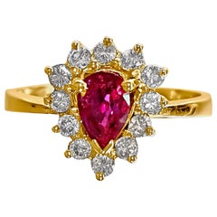 1.50 Carat Natural Ruby Diamond Womens Ring 14 Karat Yellow Gold