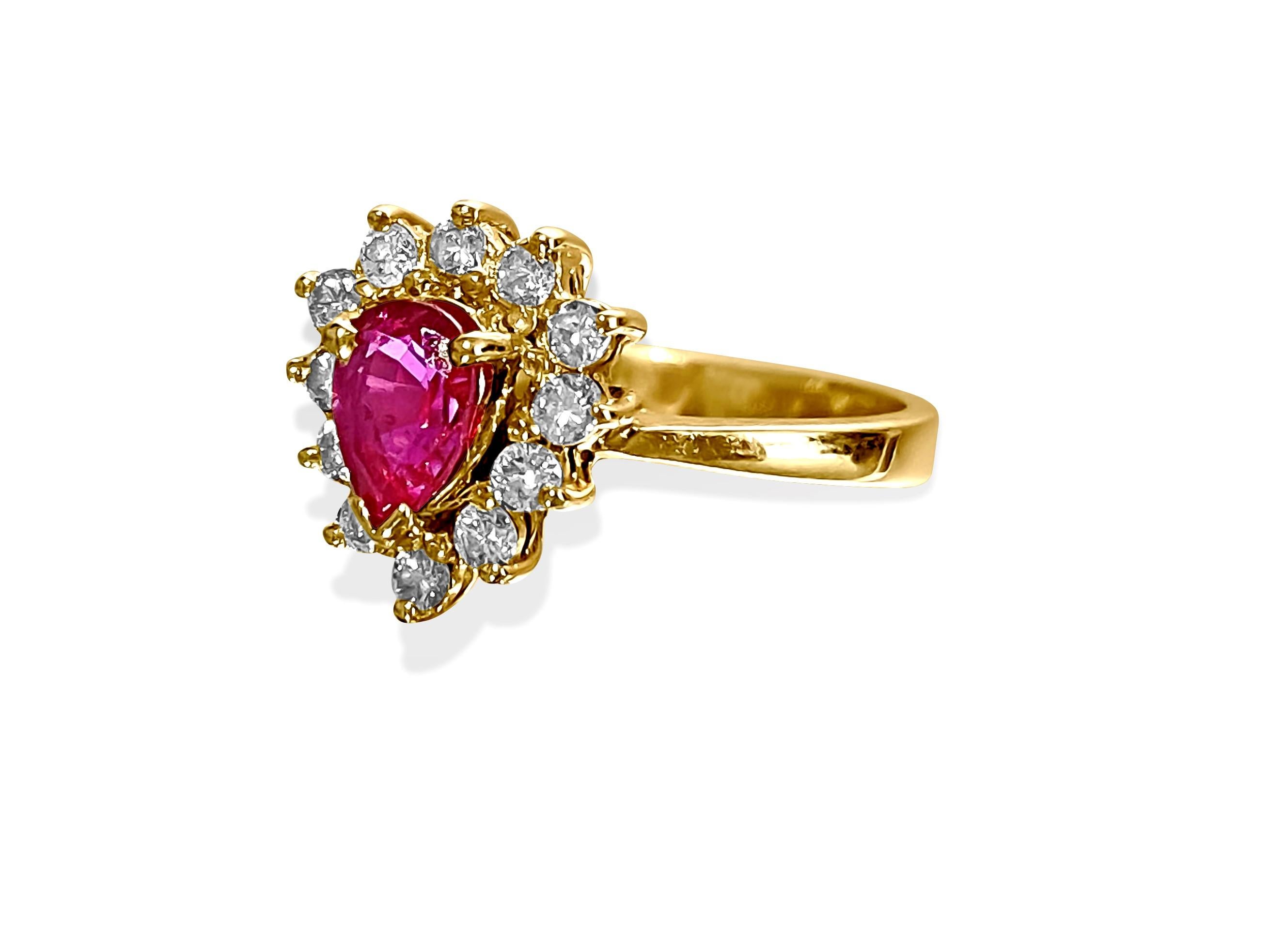 Art Deco 1.50 Carat Natural Ruby Diamond Womens Ring 14 Karat Yellow Gold For Sale