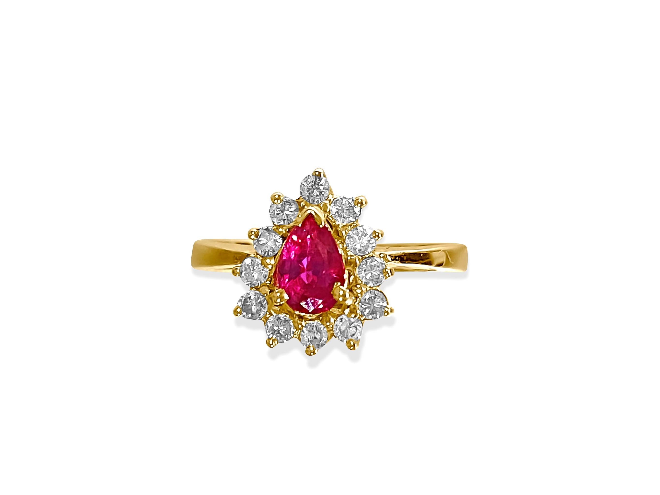 Marquise Cut 1.50 Carat Natural Ruby Diamond Womens Ring 14 Karat Yellow Gold For Sale