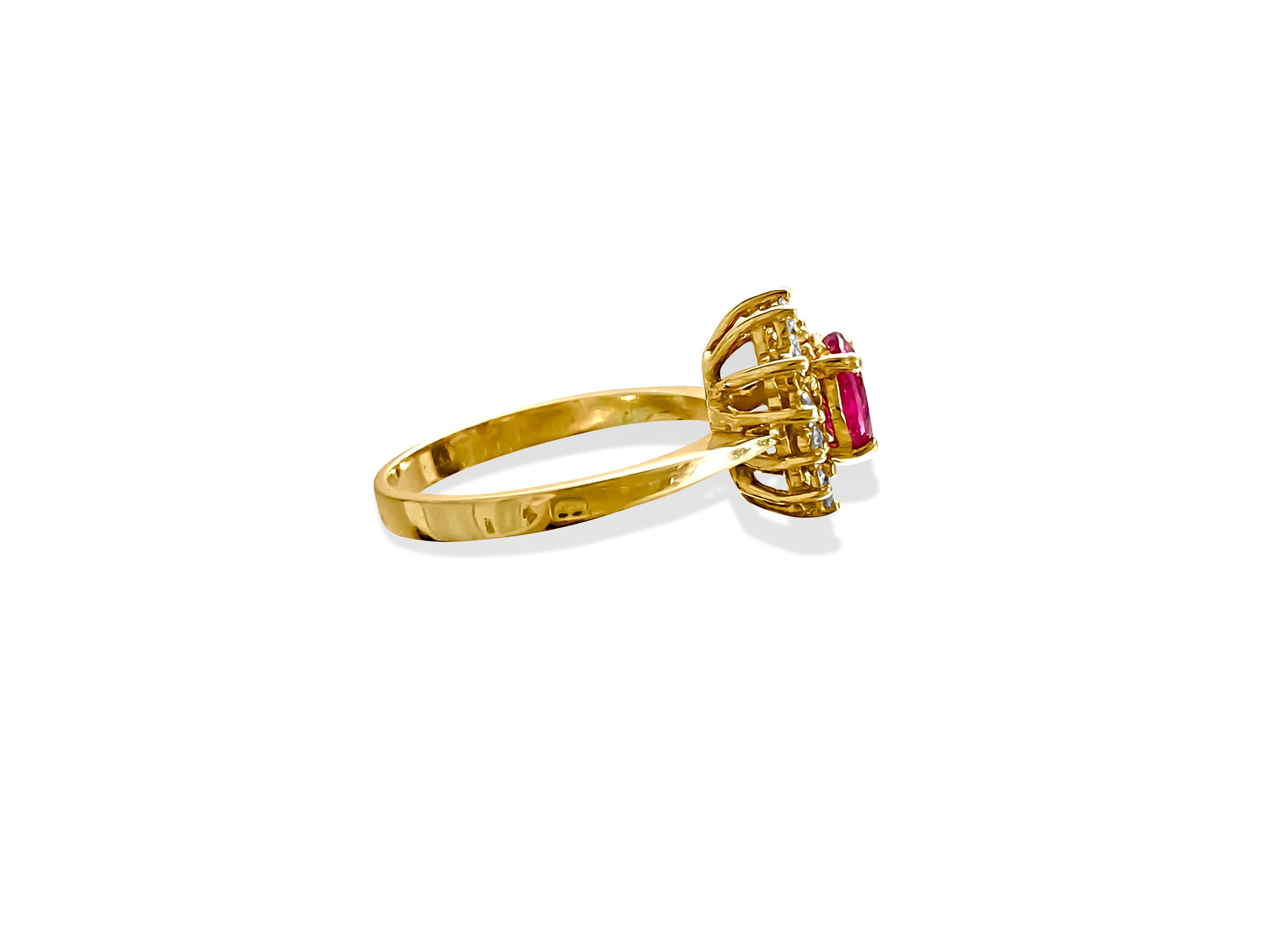1.50 Carat Natural Ruby Diamond Womens Ring 14 Karat Yellow Gold In Excellent Condition For Sale In Miami, FL