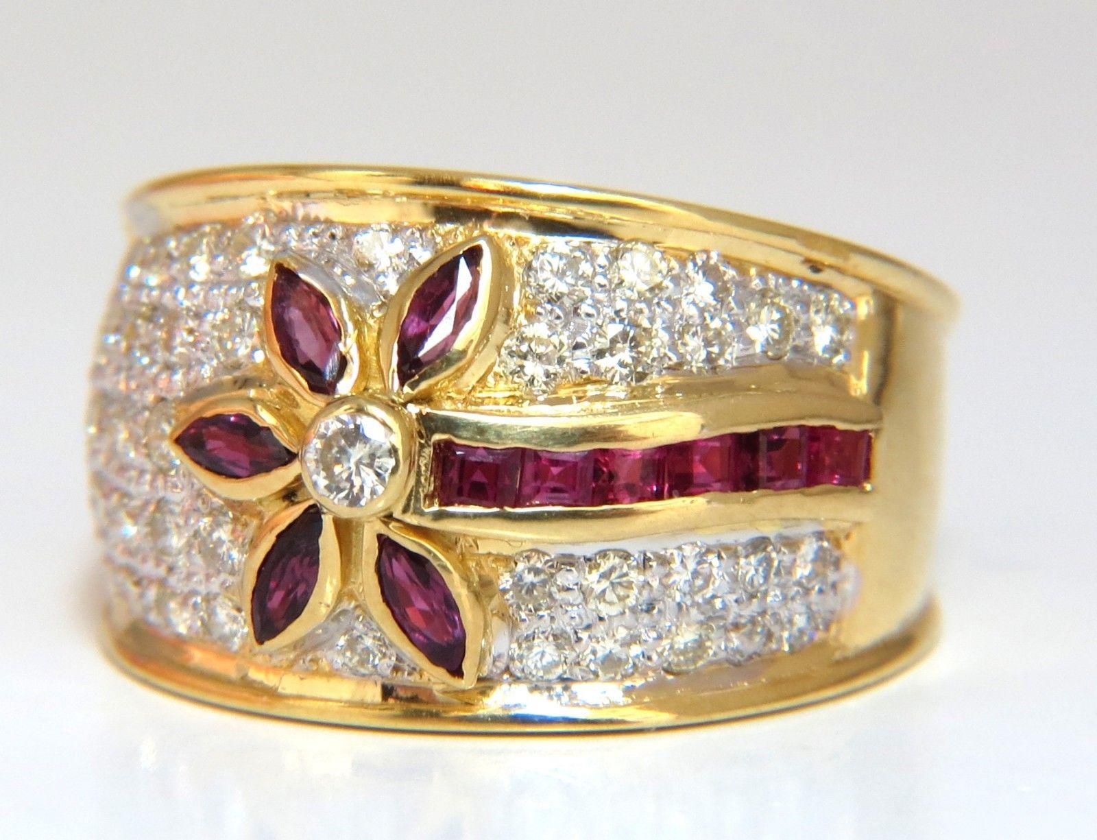 Women's or Men's 1.50 Carat Natural Ruby Diamonds Ring Flower 18 Karat
