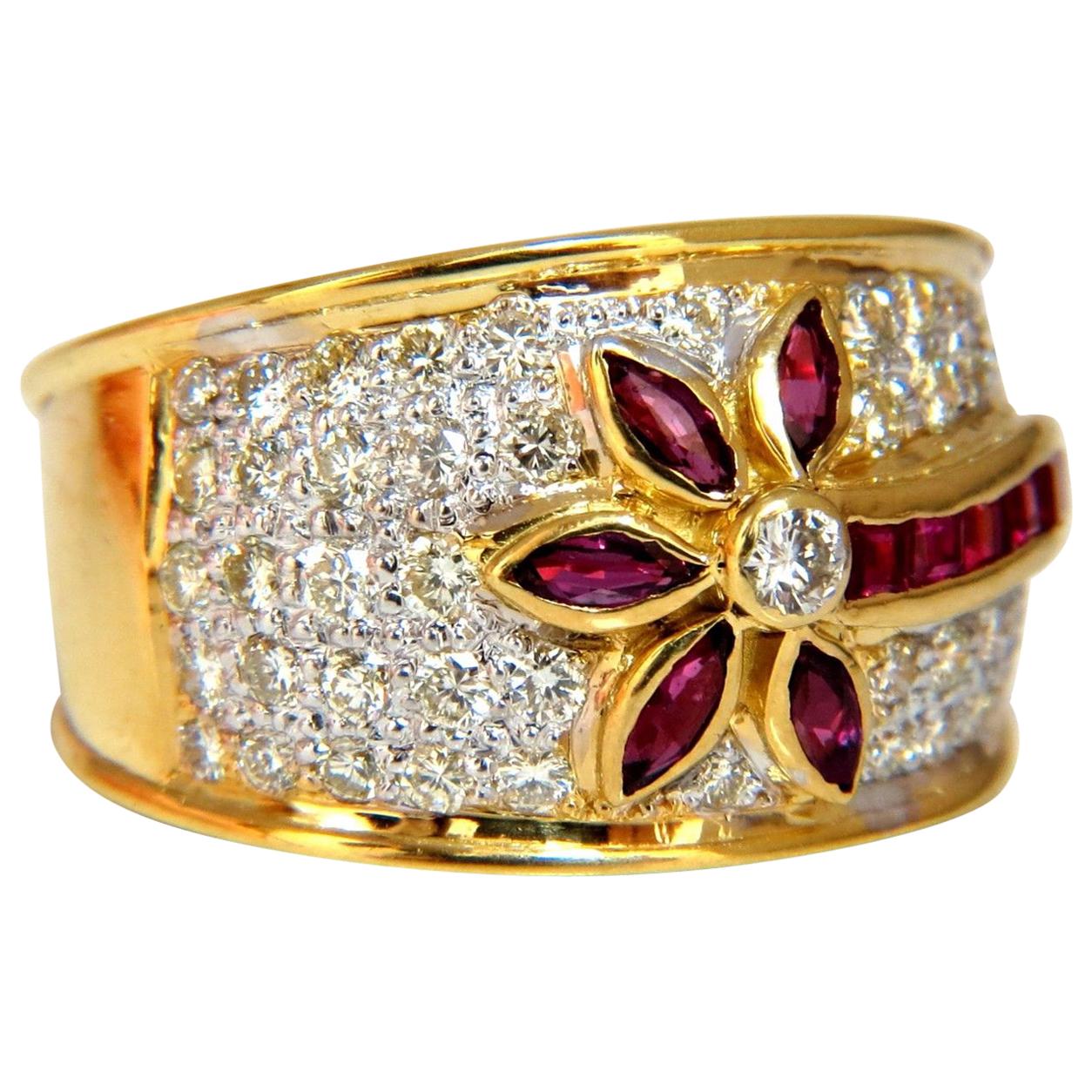 1.50 Carat Natural Ruby Diamonds Ring Flower 18 Karat*