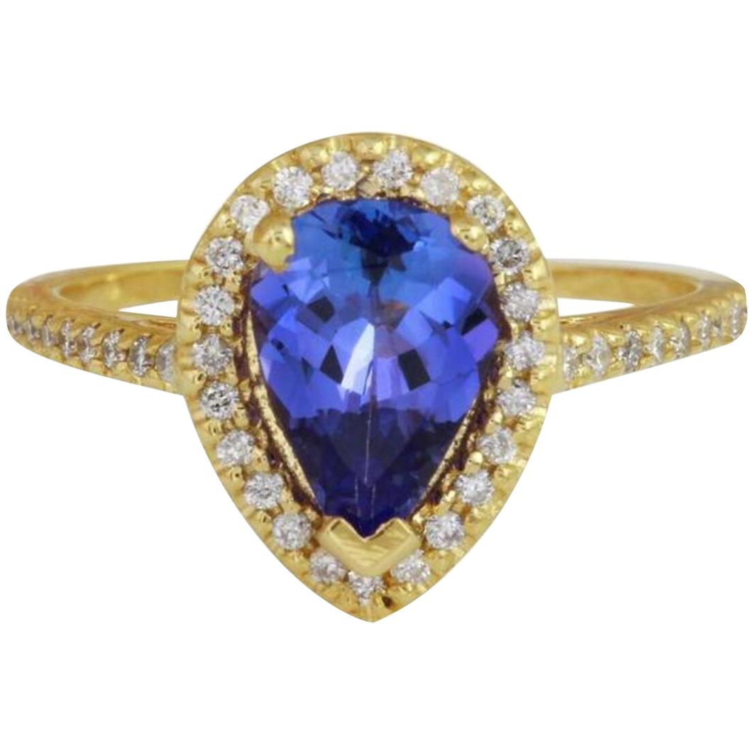 1.50 Carat Natural Very Nice Looking Tanzanite and Diamond 14K Solid Yellow For Sale