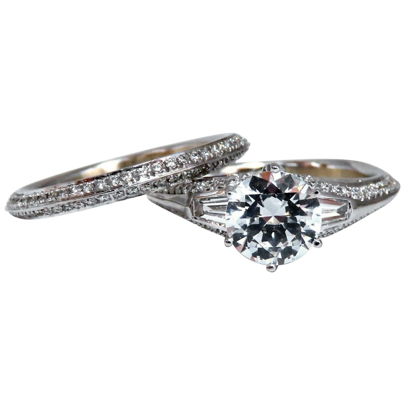 1.50 Carat Natural Zircon Diamonds Engagement Ring Suite Wedding Band 14 Karat For Sale