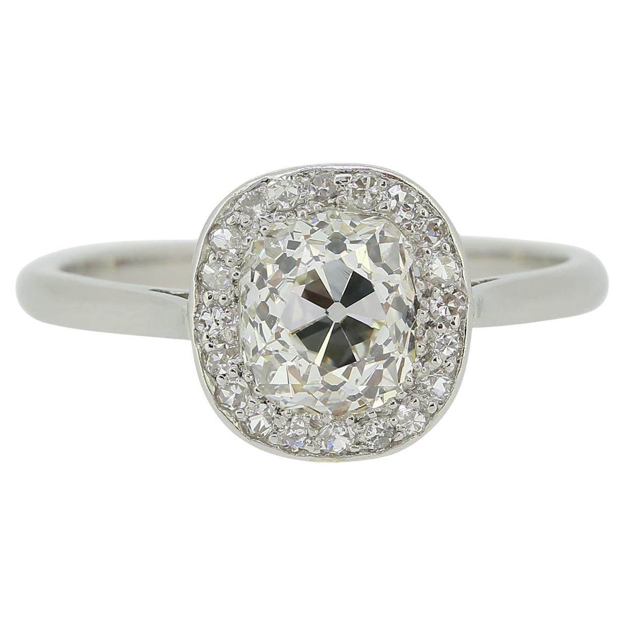 1.50 Carat Old Cushion Cut Diamond Halo Ring