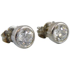 1.50 Carat Old Cut Diamond Earrings, 18 Carat Gold Settings, Solitaire Style