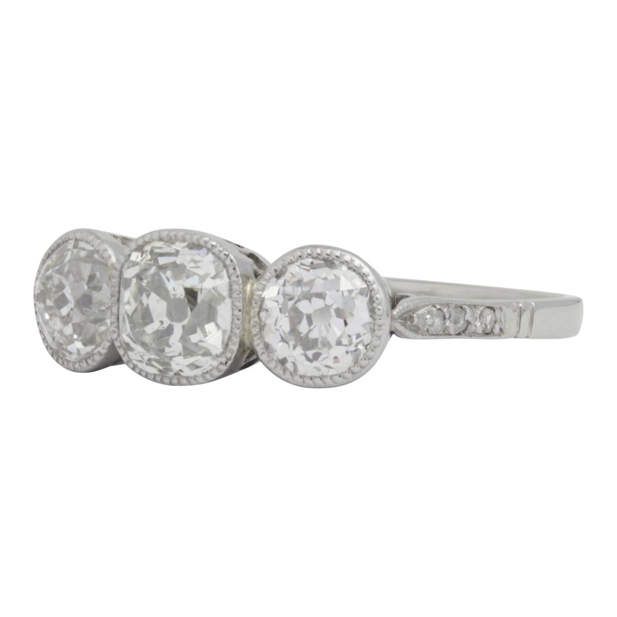 Old European Cut 1.50 Carat Old Cut Diamond Trilogy Platinum Ring For Sale