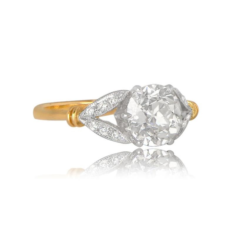 Old European Cut 1.50 Carat Old Euro-Cut Diamond Engagement Ring, Platinum, 18k Yellow Gold  For Sale