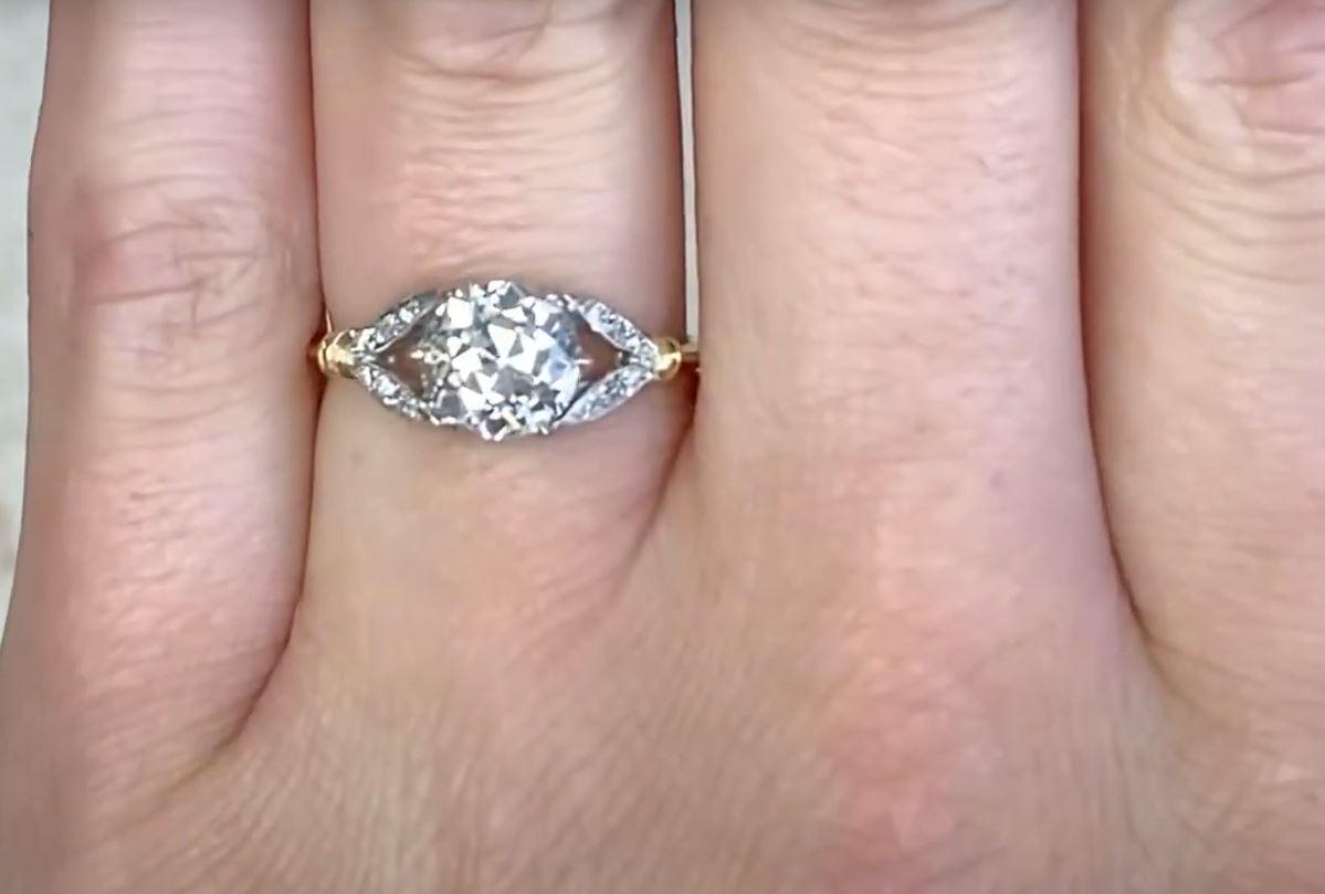 Women's 1.50 Carat Old Euro-Cut Diamond Engagement Ring, Platinum, 18k Yellow Gold  For Sale