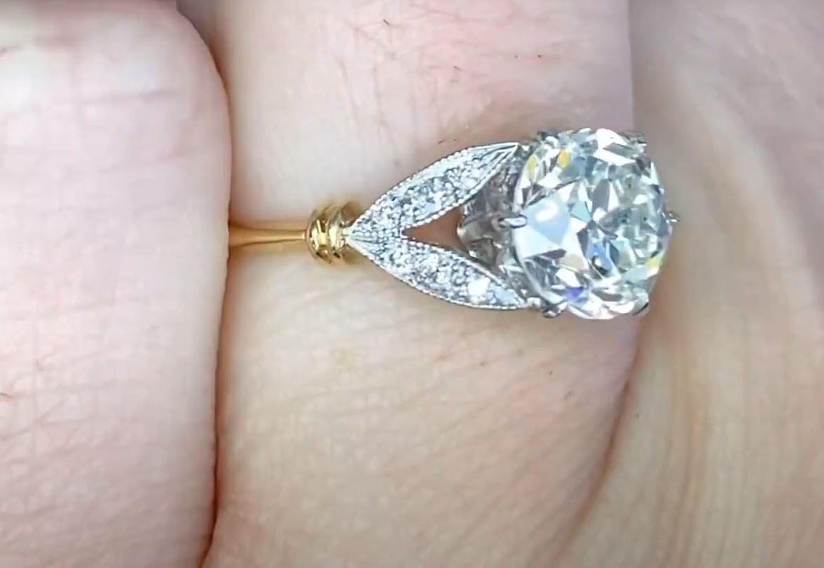 1.50 Carat Old Euro-Cut Diamond Engagement Ring, Platinum, 18k Yellow Gold  For Sale 1