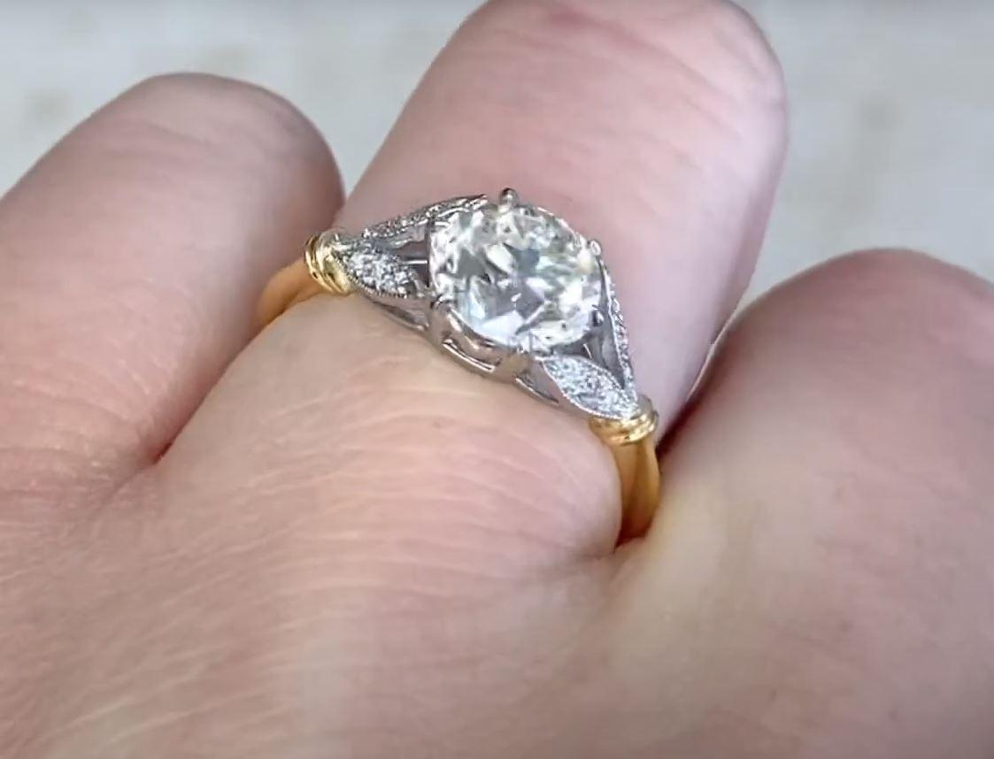 1.50 Carat Old Euro-Cut Diamond Engagement Ring, Platinum, 18k Yellow Gold  For Sale 2
