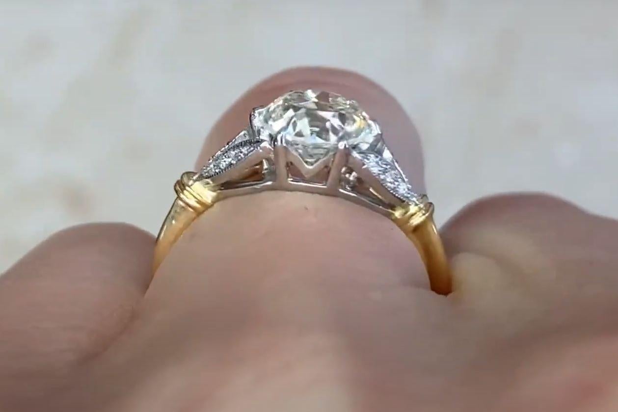 1.50 Carat Old Euro-Cut Diamond Engagement Ring, Platinum, 18k Yellow Gold  For Sale 3