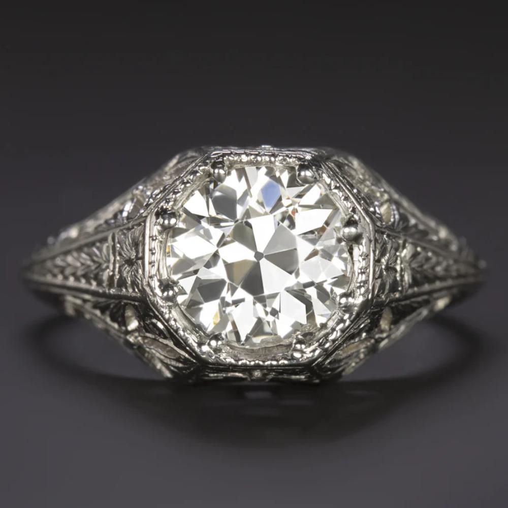 1.50 Carat Old European Cut Diamond Engagement Ring in Platinum – Art Deco In Excellent Condition For Sale In Chicago, IL