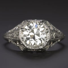 1,50 Karat Alt-Europäischer Diamant-Verlobungsring in Platin - Art Deco