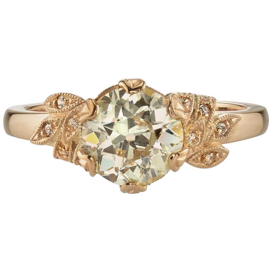 1.50 Carat Old European Cut Diamond in a Handcrafted 18k Gold Floral Design Ring