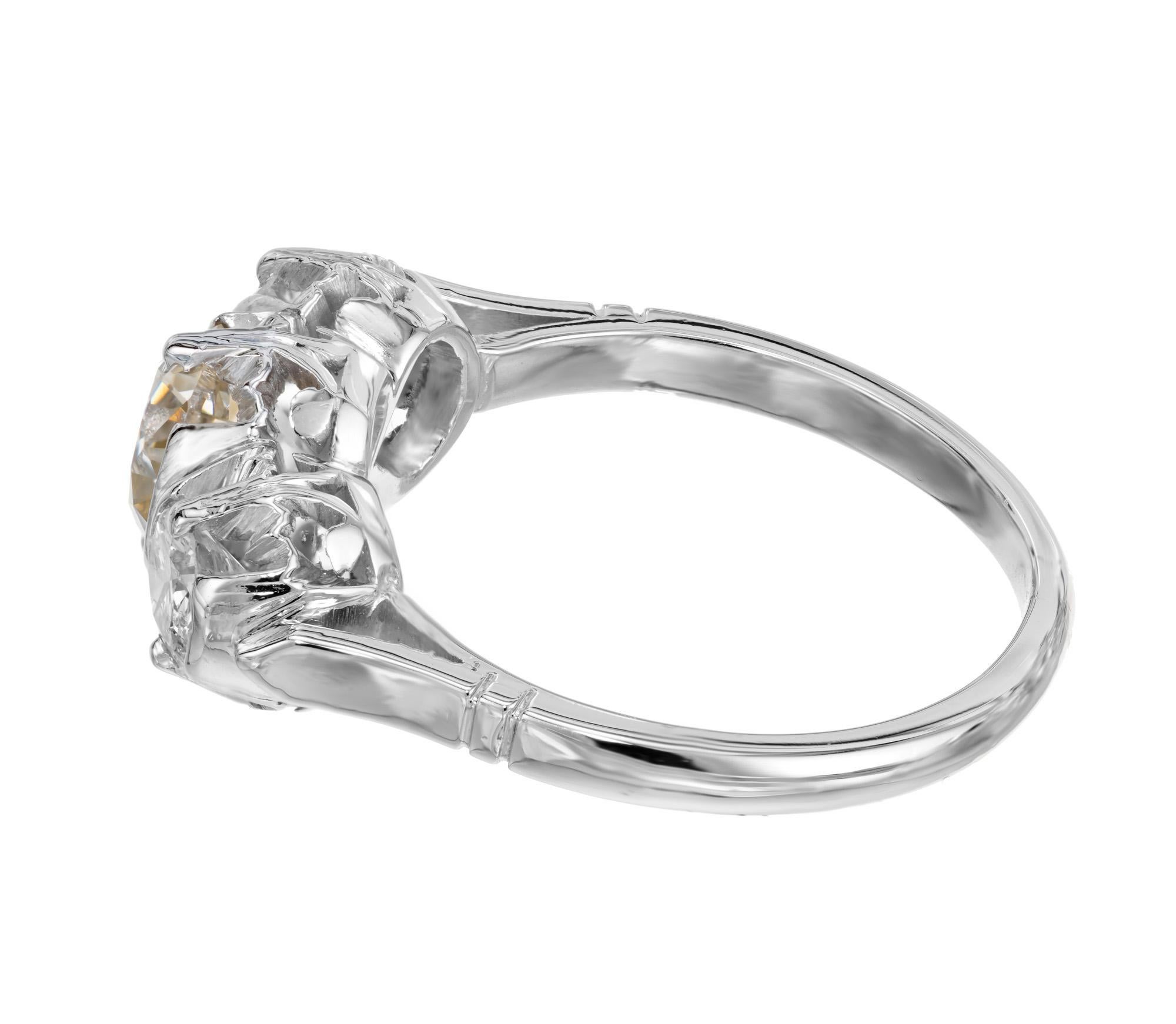 Women's 1.50 Carat Old European Diamond Platinum Art Deco Three-Stone Engagement Ring For Sale