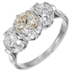 Used 1.50 Carat Old European Diamond Platinum Art Deco Three-Stone Engagement Ring