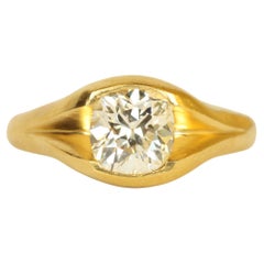 1.50 Carat Old Mine Cut Diamond 22K Gold Solitaire Split-Shank Engagement Ring