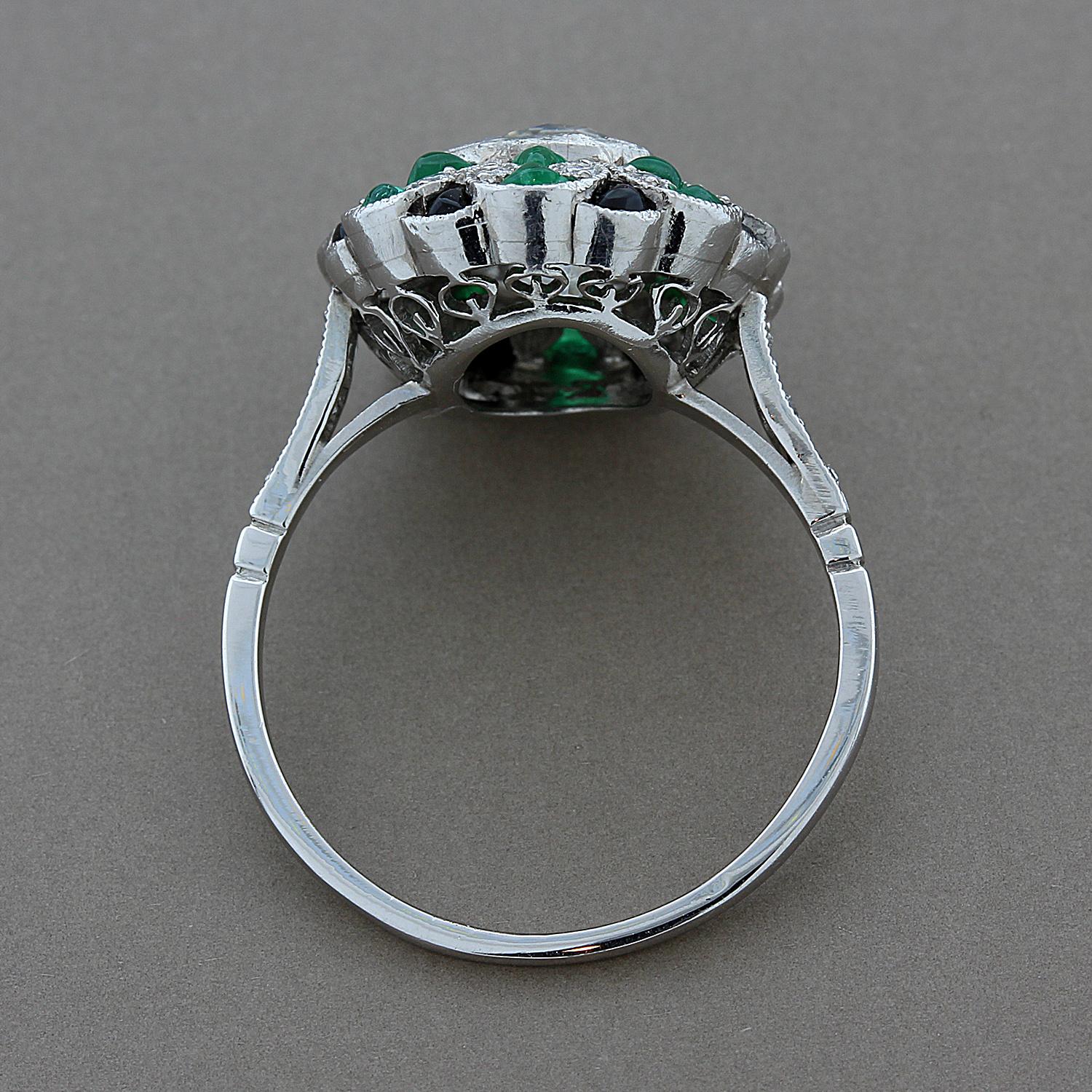 1.50 Carat Old Mine Cut Diamond Emerald Platinum Engagement Ring For ...