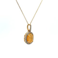 1.50 Carat Opal and Diamond Gold Vintage Drop Pendant Necklace