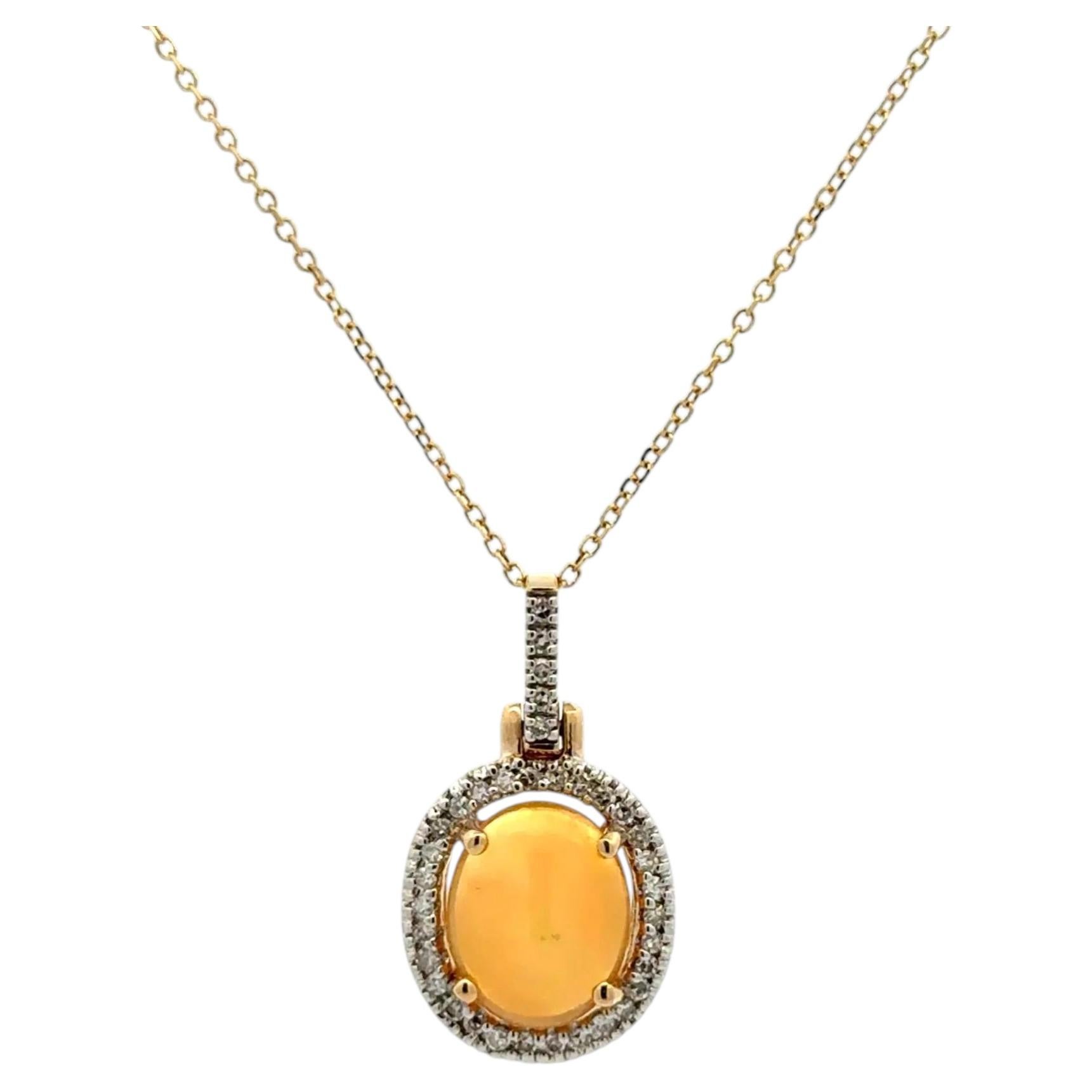 1.50 Carat Opal and Diamond Gold Vintage Drop Pendant Necklace