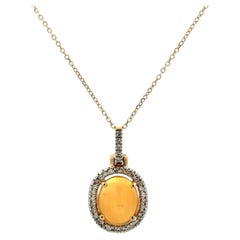1.50 Carat Opal and Diamond Gold Vintage Drop Pendant Necklace