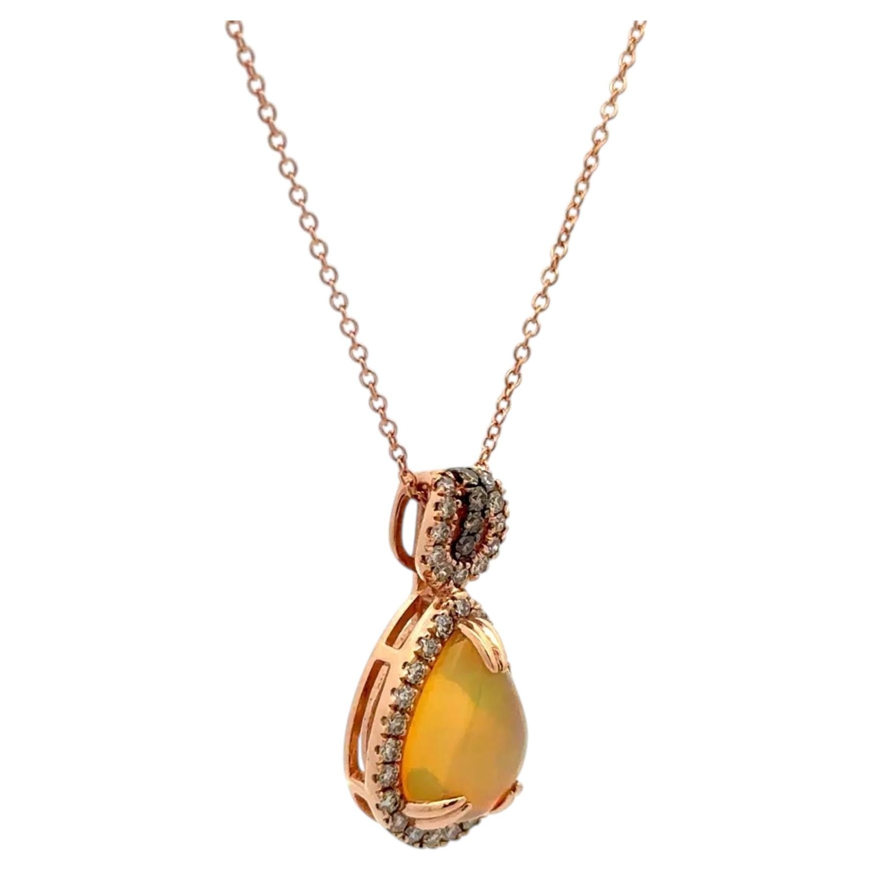 1.50 Carat Opal and Diamond Gold Vintage Le Vian Designer Pendant Necklace