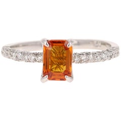 1.50 Carat Orange Sapphire Diamond 14 Karat White Gold Ring