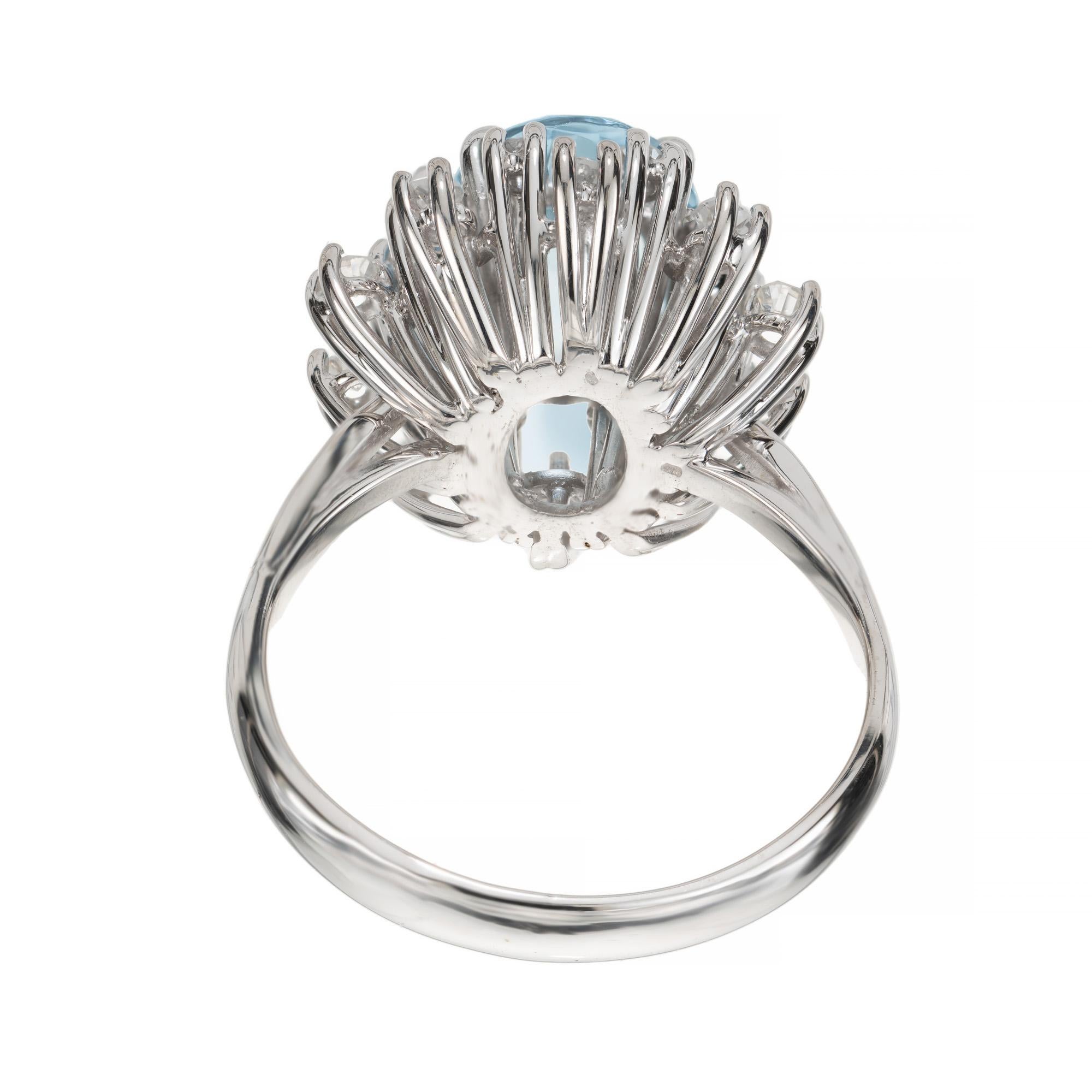 Women's 1.50 Carat Oval Aquamarine Diamond Halo Gold Engagement Ring  For Sale