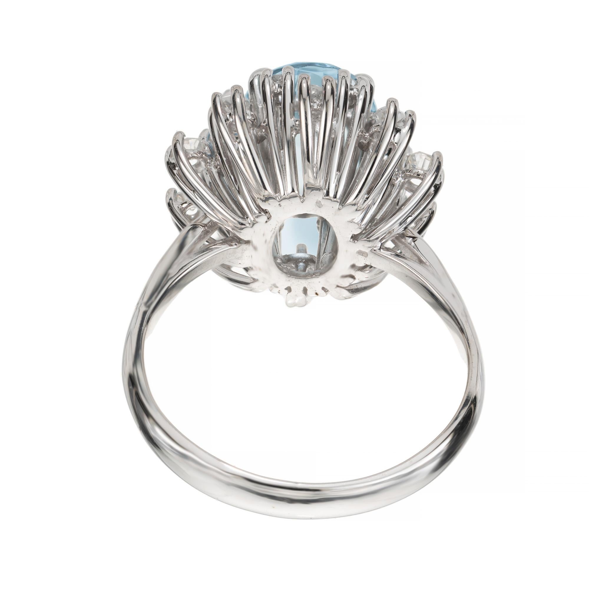 Women's 1.50 Carat Oval Aquamarine Diamond Halo Gold Engagement Ring For Sale