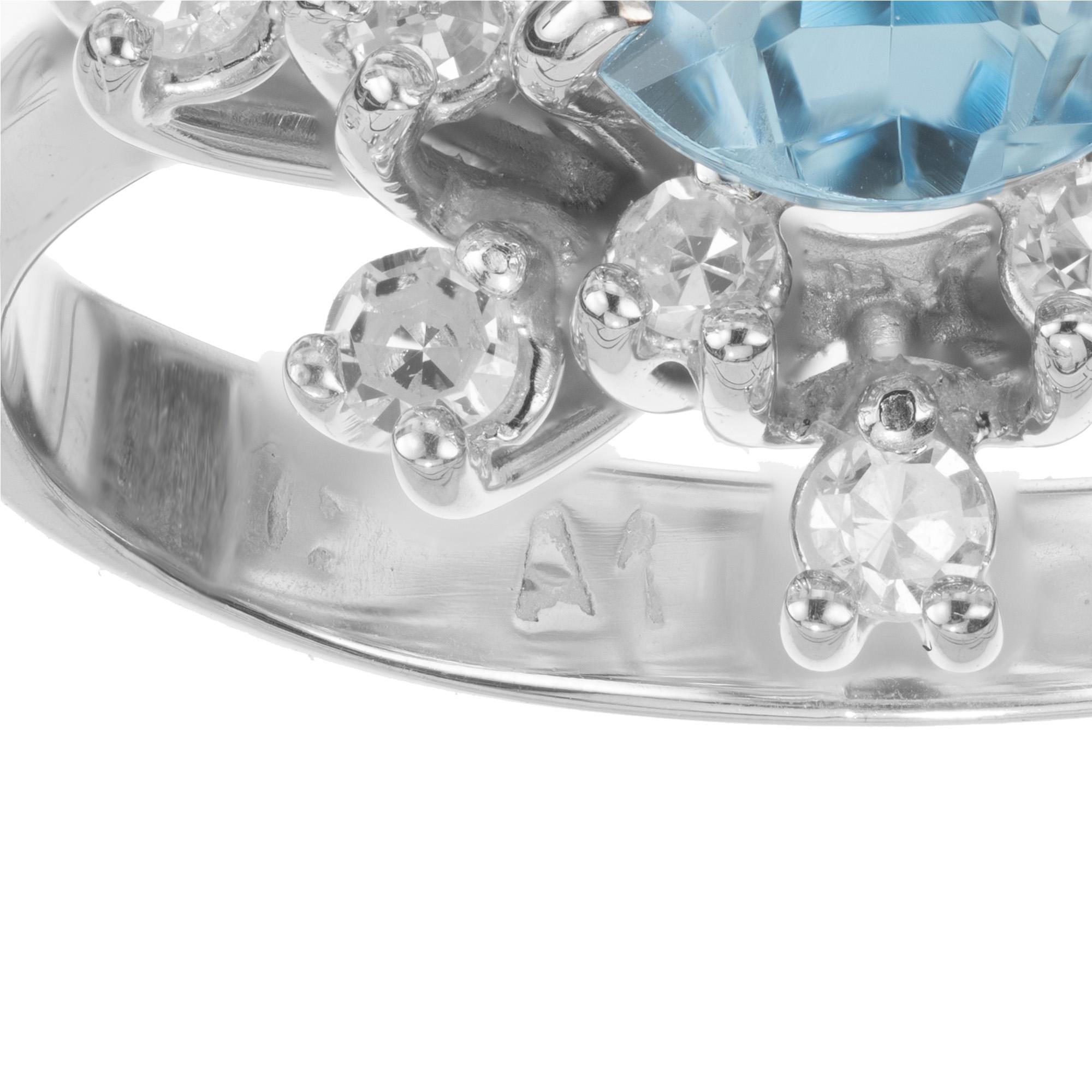 1.50 Carat Oval Aquamarine Diamond Halo Gold Engagement Ring  For Sale 1