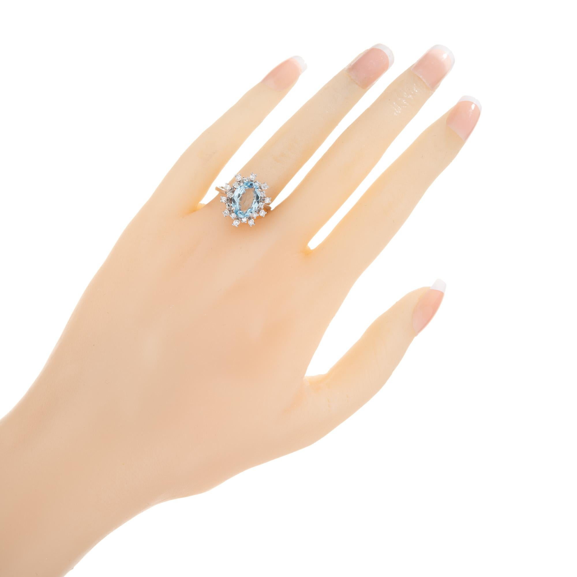 1.50 Carat Oval Aquamarine Diamond Halo Gold Engagement Ring  For Sale 2