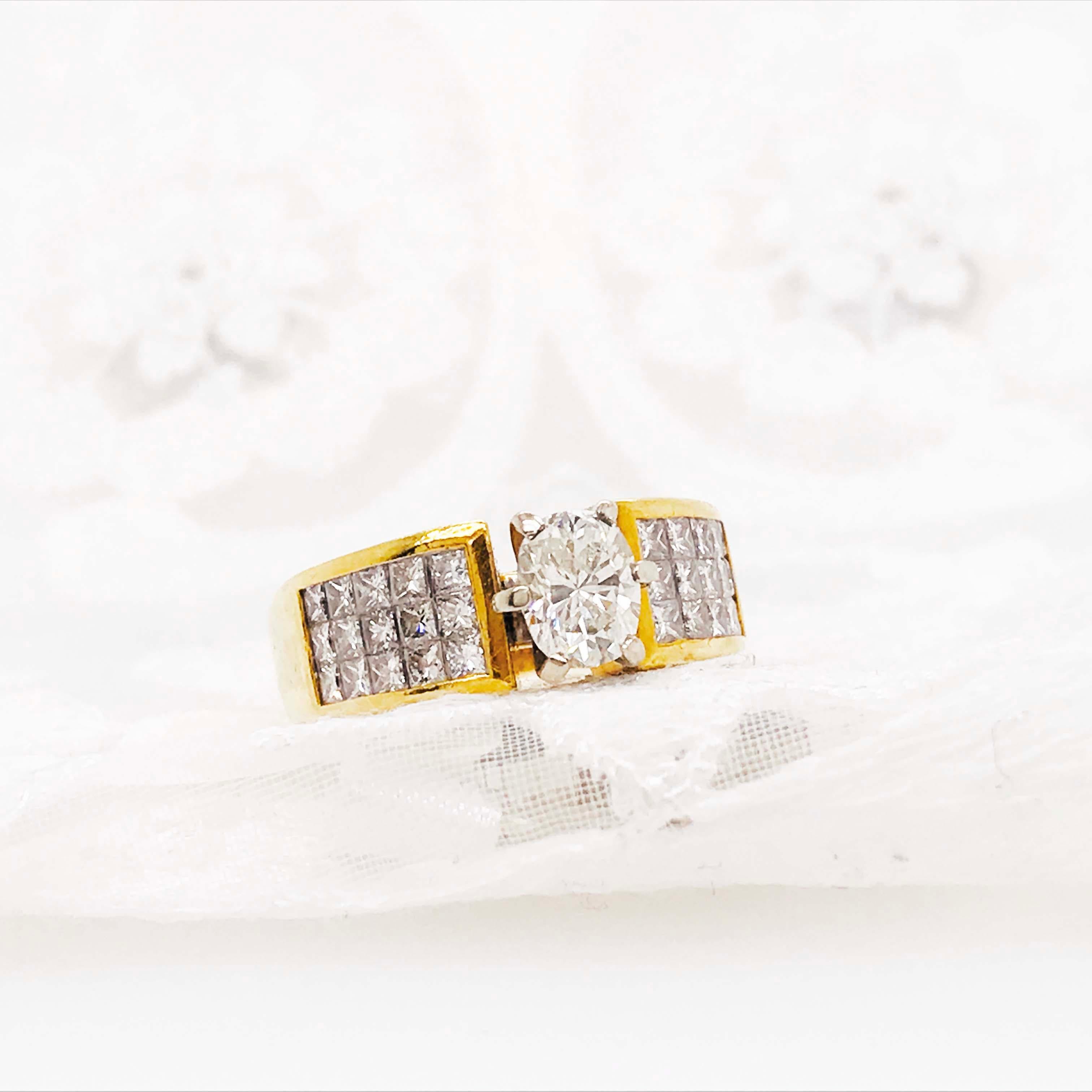 Ovaler Diamantring, 1,50 Karat mit Diamantband im Prinzessinnenschliff, 18 Karat Gold im Zustand „Hervorragend“ im Angebot in Austin, TX