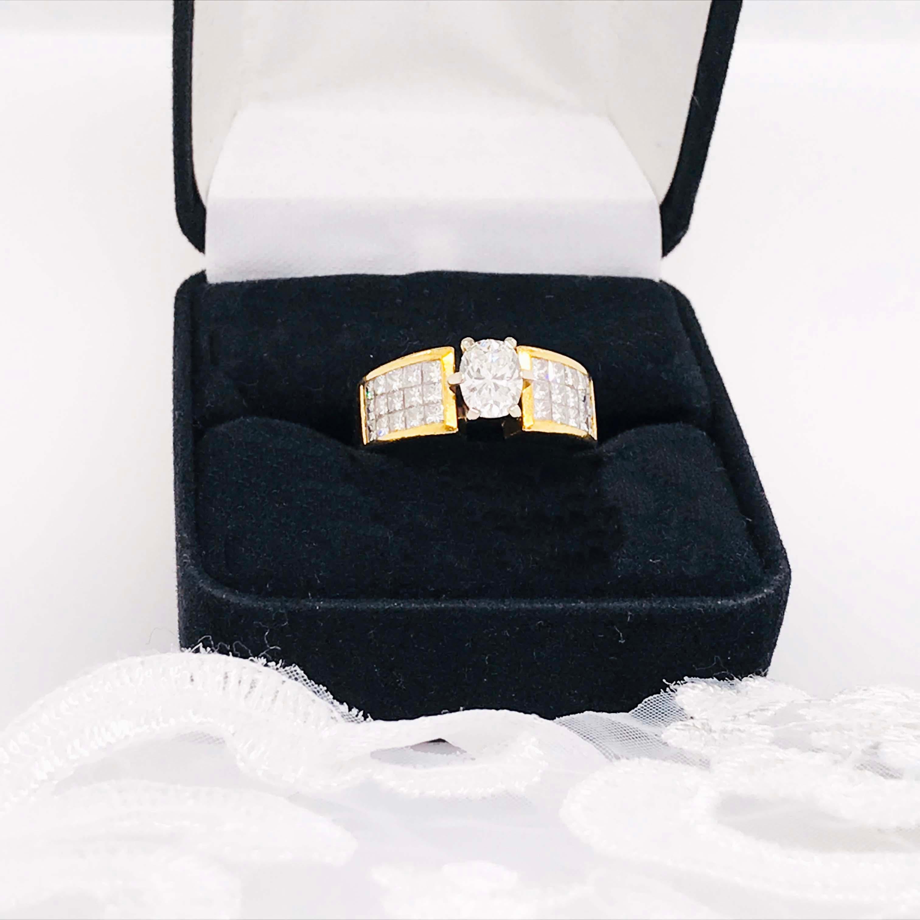 Ovaler Diamantring, 1,50 Karat mit Diamantband im Prinzessinnenschliff, 18 Karat Gold Damen im Angebot