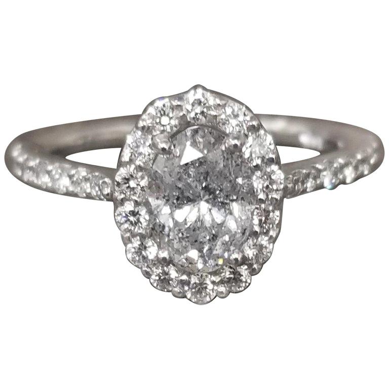 1.50 Carat Oval Diamond Halo Ring total weight For Sale