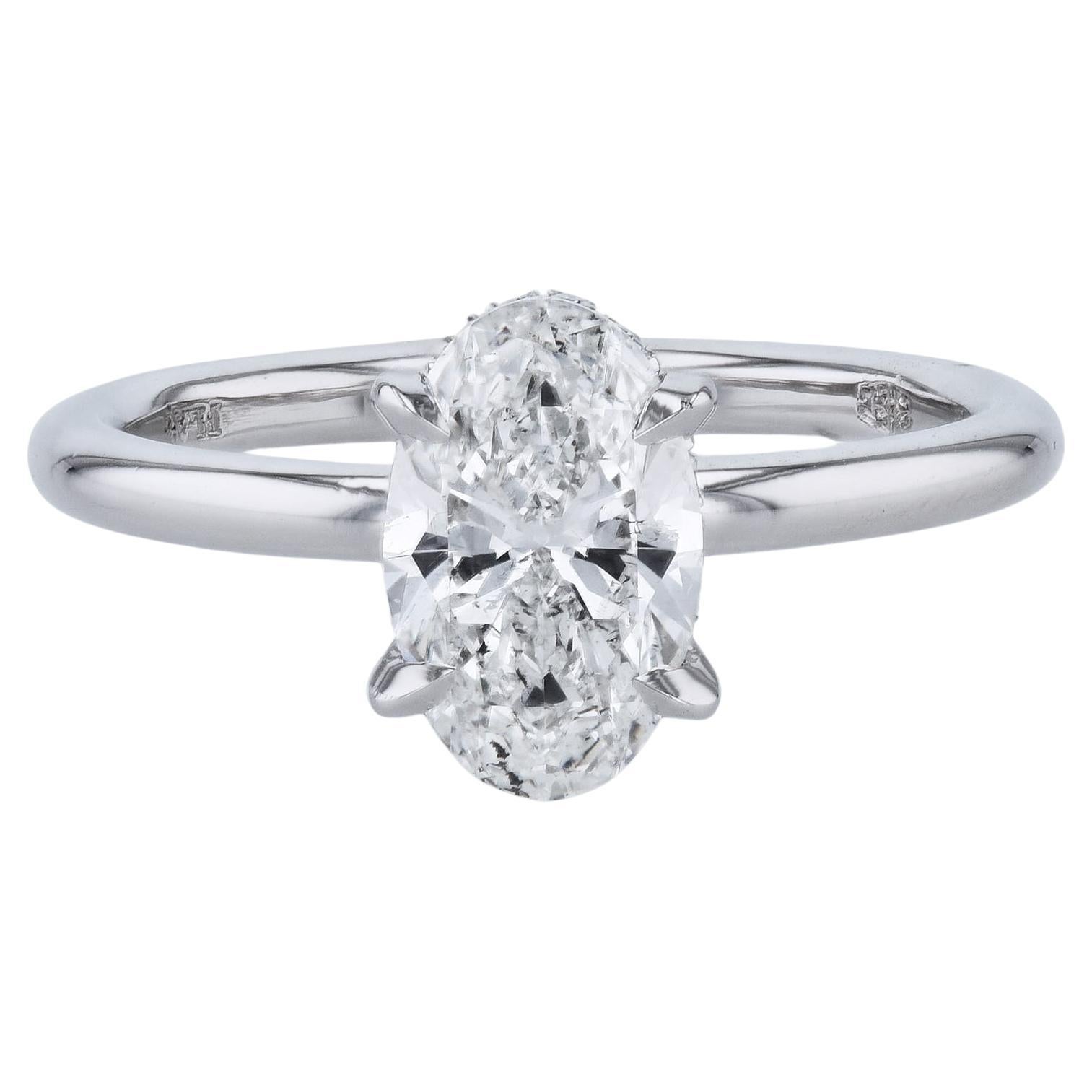 1.50 Carat Oval Diamond Platinum Engagement Ring For Sale