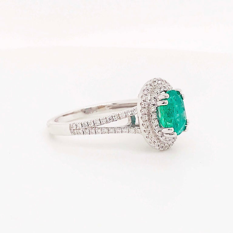1.50 Carat Oval Emerald and Diamond Halo Engagement Ring White Gold ...