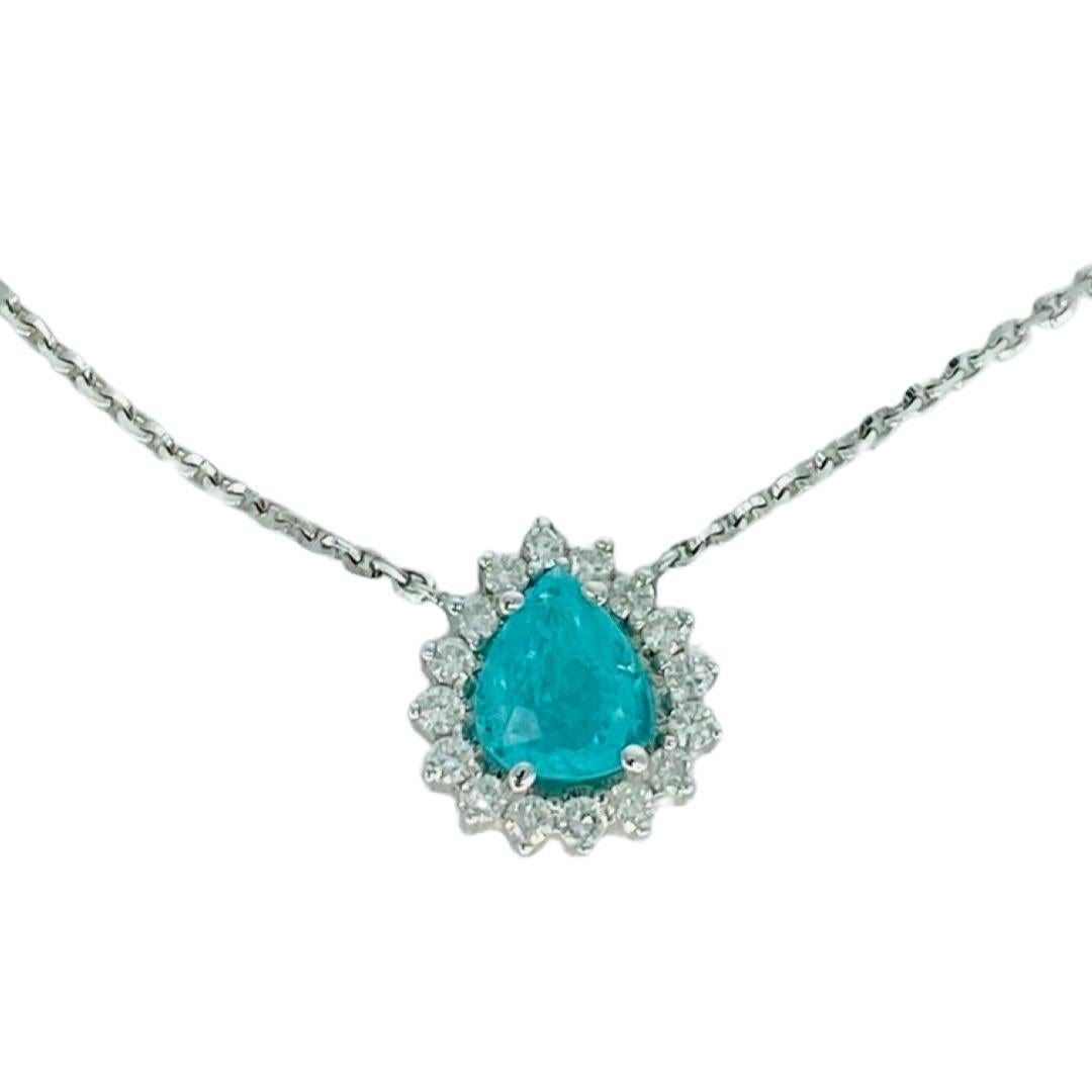 2.25 Total Carat Weight Paraíba Tourmaline and Diamonds Necklace 18k White Gold For Sale 3