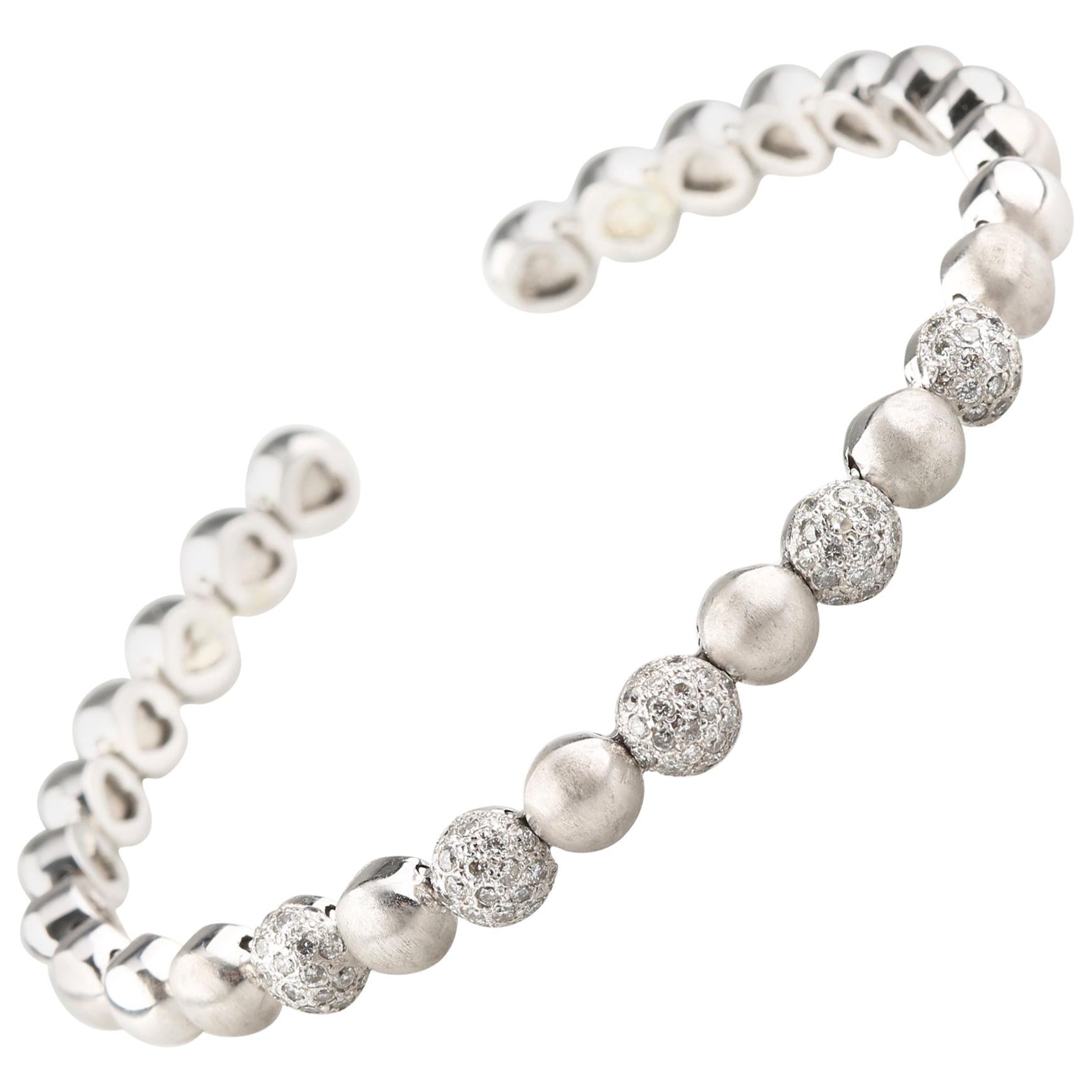 Bracelet manchette en or blanc 14 carats avec diamants pavés de 1,50 carat