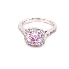 1.50 Carat Pink Cubic Zirconia Sterling Silver Classic Halo Engagement Ring