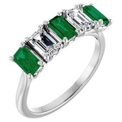 1.50 Carat Platinum 5 Stone Colombian Emerald and Diamond Ring Band