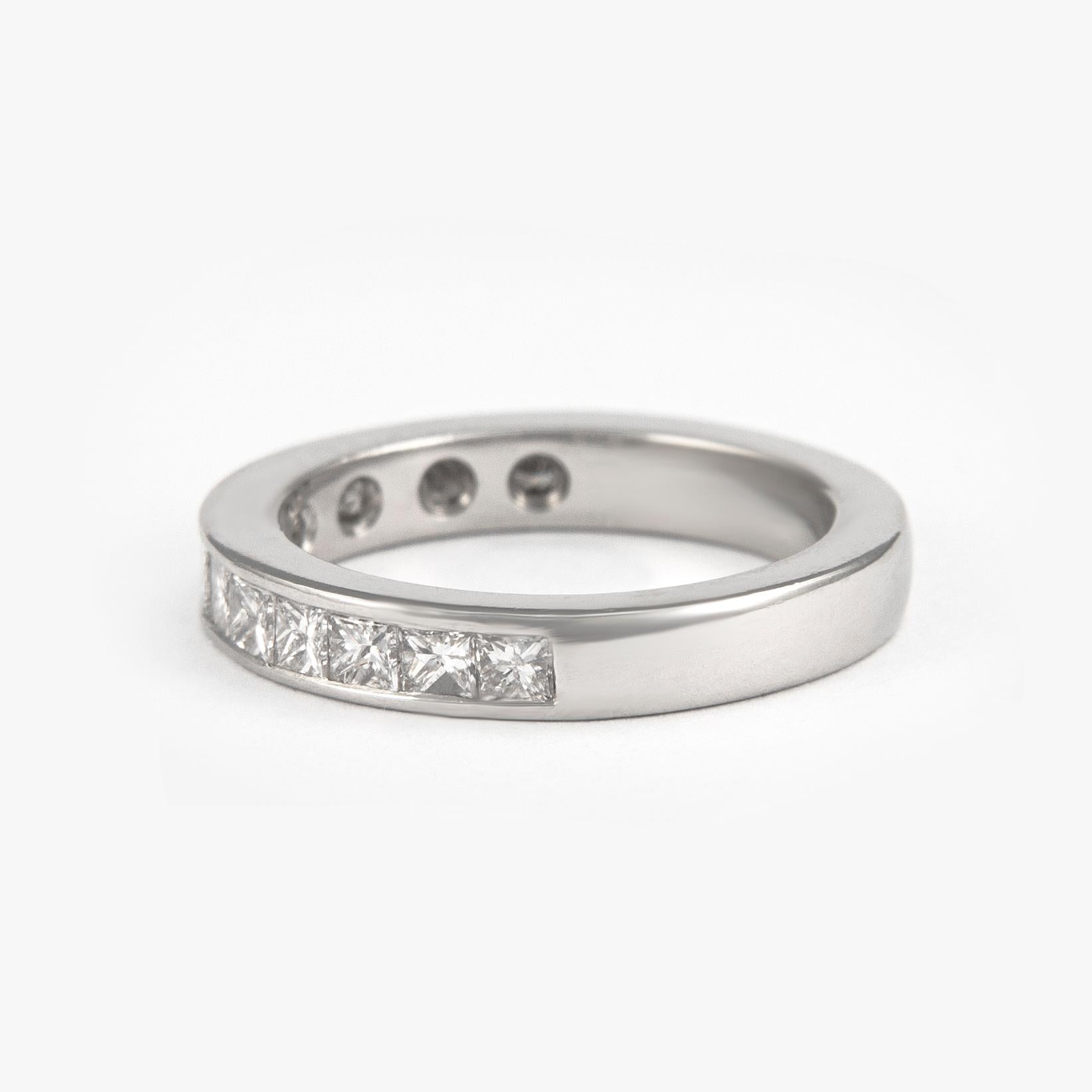 Contemporary 1.50 Carat Princess Cut Diamond Eternity Band Bezel Set Platinum Half Band For Sale