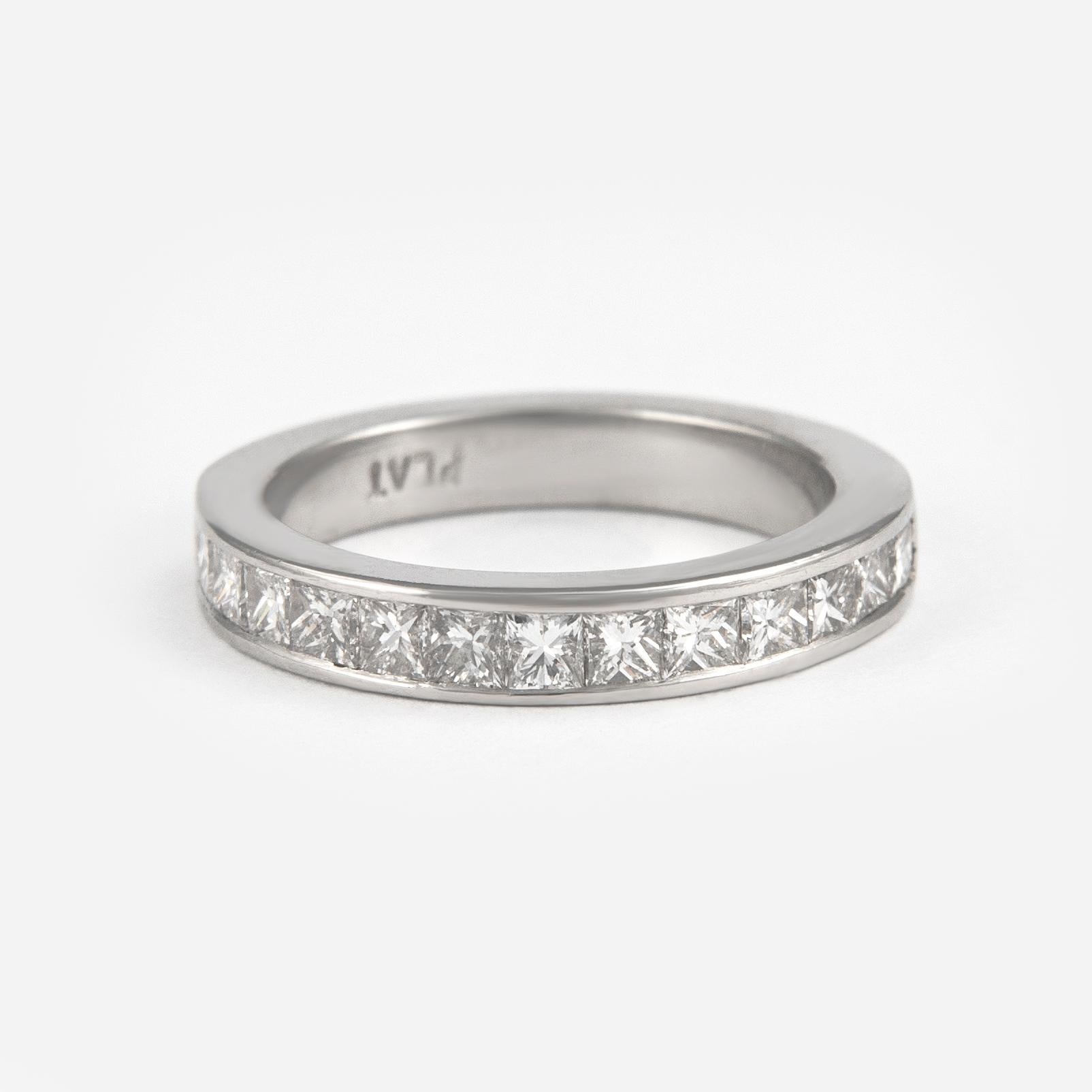1.50 Carat Princess Cut Diamond Eternity Band Bezel Set Platinum Half Band In New Condition For Sale In BEVERLY HILLS, CA