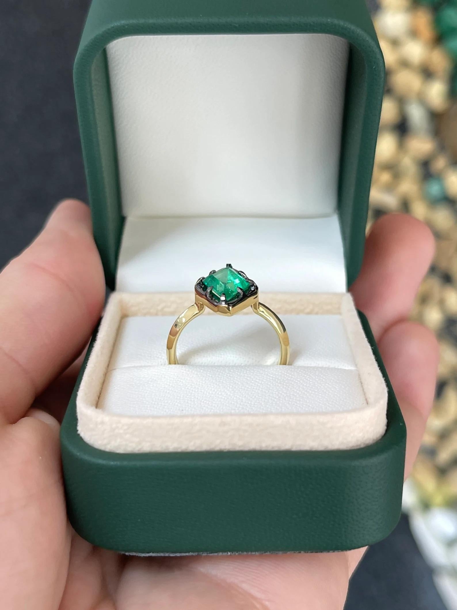 1.50 Carat Rare Colombian Emerald, Lozenge Cut Solitaire Eight Prong Ring 18K In New Condition For Sale In Jupiter, FL